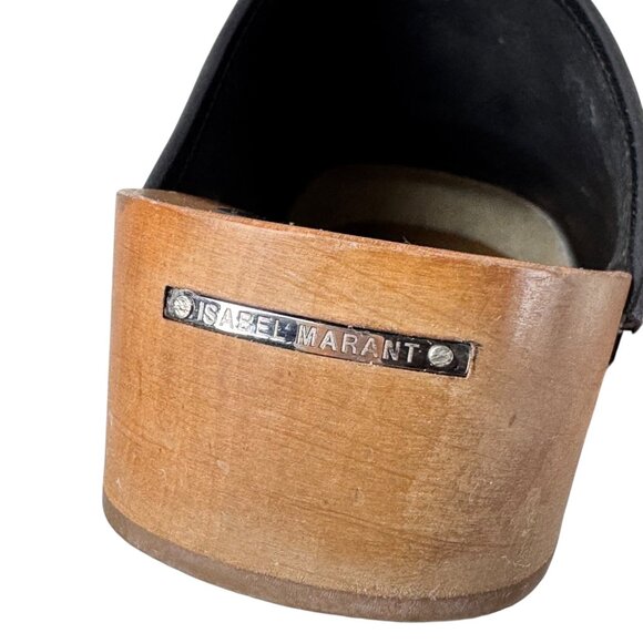 Isabel Marant Thalie Leather Clogs SZ 38 Black Wood Soles Studs Dutch Swedish - Picture 11 of 16
